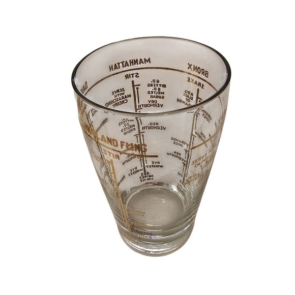 Vintage Mid Century Gold Recipe Glass Cocktail Shaker Martini Manhattan Bronx - Picture 10 of 12